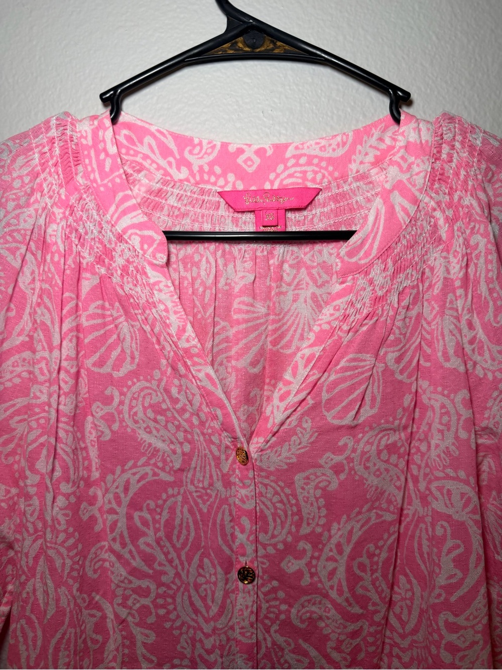 Lilly Pulitzer XS Pink Paisley Floral Summer Coastal Button-Front Blouse - Picture 2 of 6